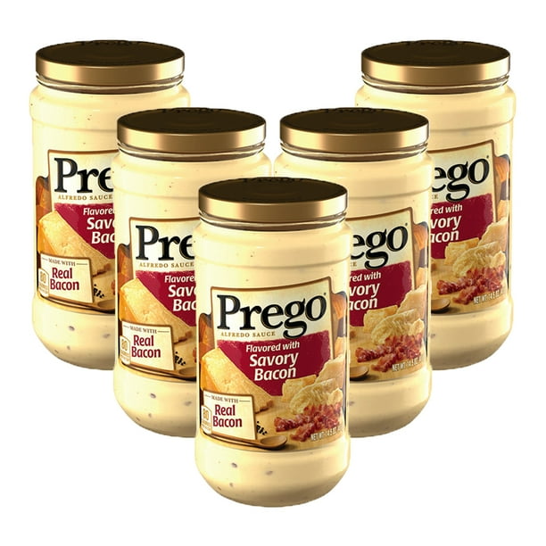 (5 Pack) Prego Flavored with Savory Bacon Alfredo Sauce, 14.5 oz