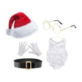 thumbnail image 3 of Gorro navideño de Papá Noel,Accesorio para disfraz de Papá Noel navideño,Papá Noel Barba y gafas hombres mujeres adultos,Gorro de Papá Noel de Navidad con barba larga y Juego de 5 piezas, 3 of 8