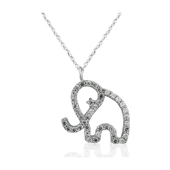 CZ Sterling Silver Elephant Pendant, 18"