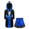 thumbnail image 3 of Raenseen Boys Boxing Outfits Metallic Satin Robe with Shorts Boxer Party Black&Blue 10, 3 of 6