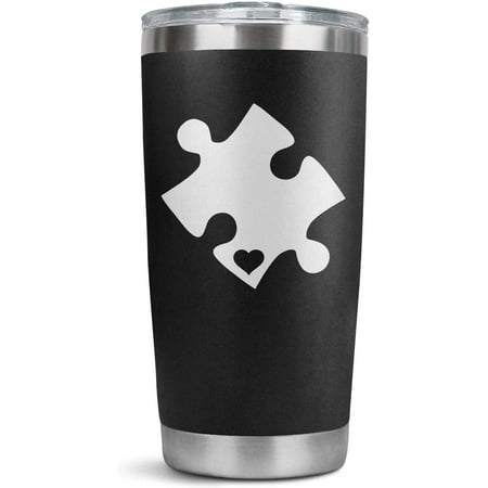 

Stainless Steel Tumbler World Autism Awareness Day Heart Cut Puzzle Insulated Travel Mug with Straw 20oz
