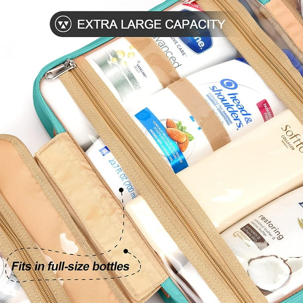 Travel Hanging Toiletry Bag for Women Extra Large Makeup Bag Holds Full Size Shampoo with Jewelry Organizer Compartment Waterproof Cosmetic Bag