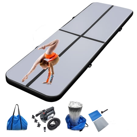 Air mat Tumbling Track 10ft-20ft Inflatable Gymnastics Mat Thickness 4 inches for Home Use with Air Pump Carry Bag