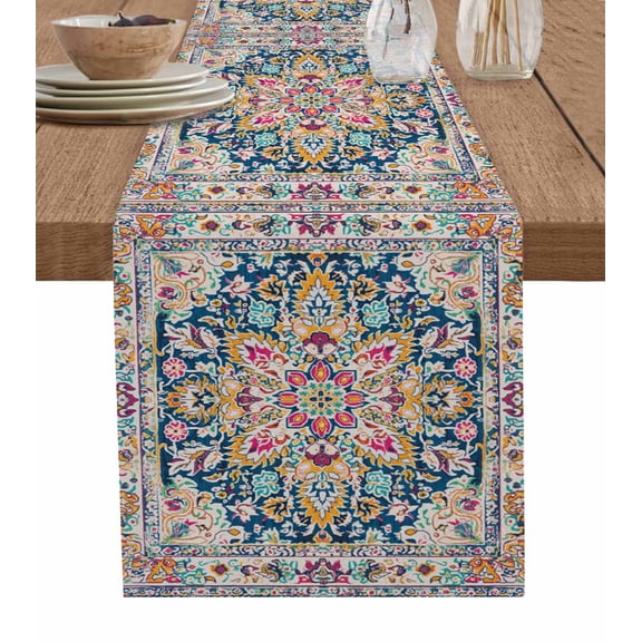 Hokiten Table Runners 70 Inches Long Dress Scarves, Colorful Boho Farmhouse Coffee/Dining/Kitchen Table Decor, Holiday Table Runner, Ethnic Vintage Mexican Flowers Southwestern 13x70 Inch