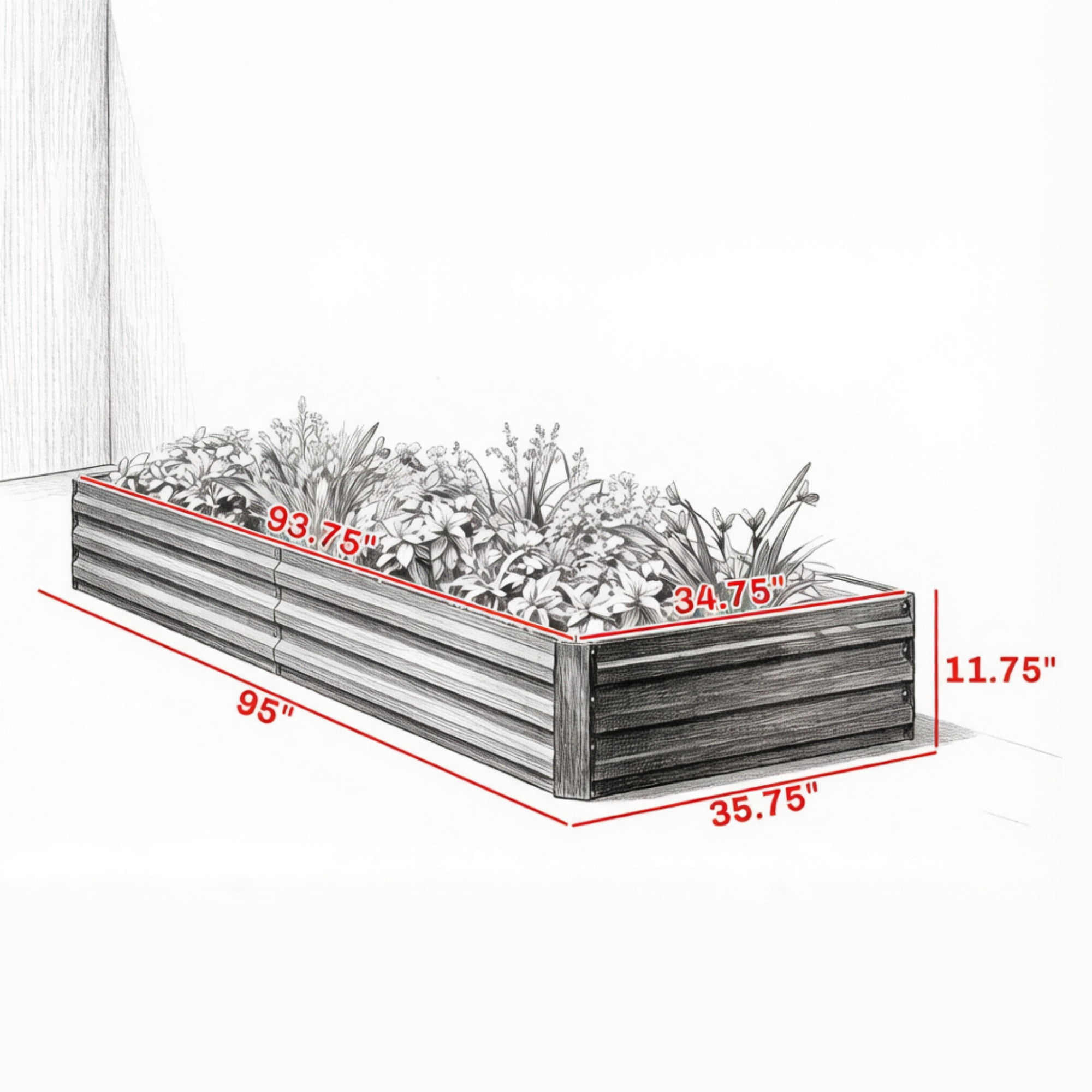 Galvanized Raised Garden Bed, Planter for Growing Flowers, Herbs, Succulents, 95" x 36" x 12" Black