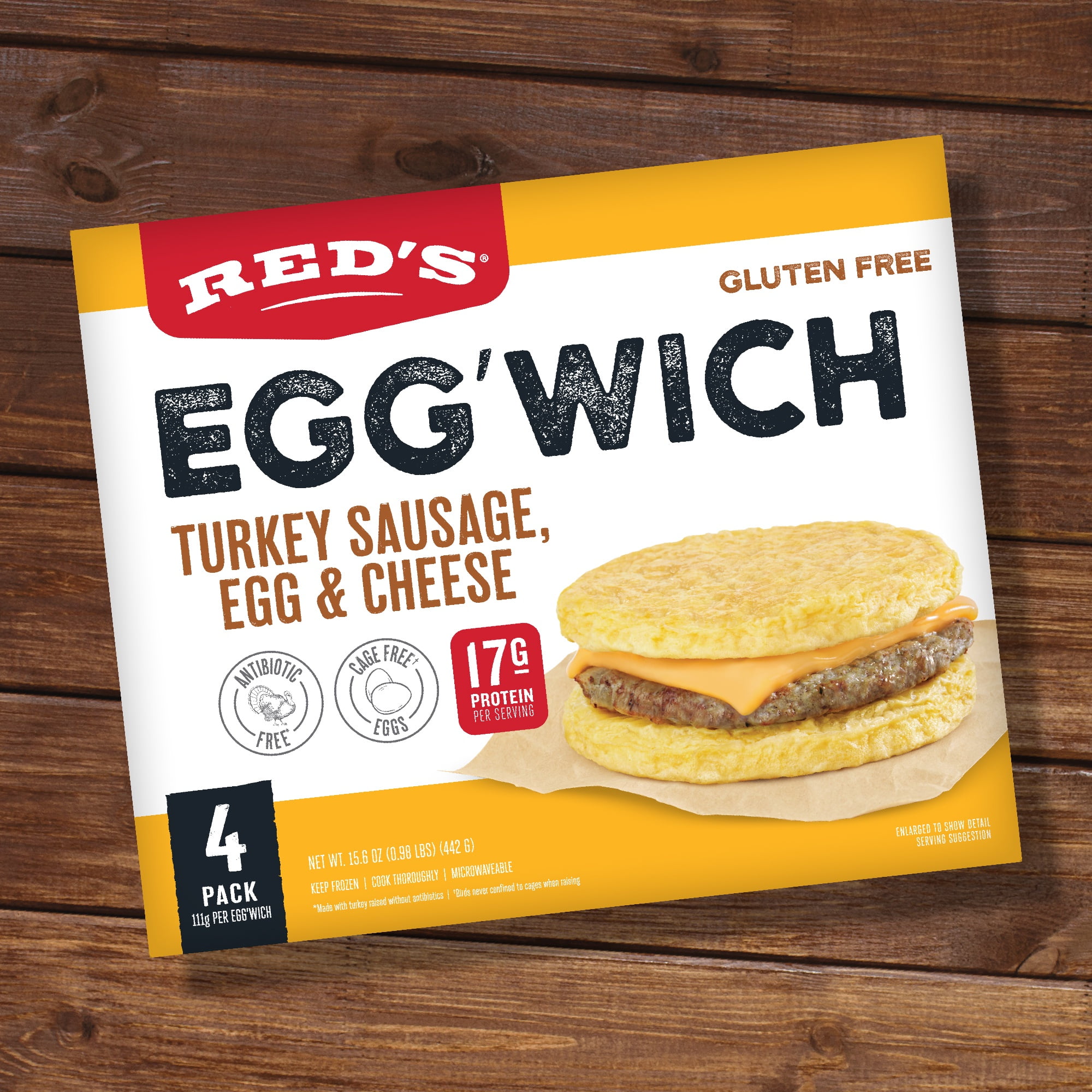 Red's Gluten-Free Turkey Sausage Egg'wich Breakfast Sandwich, 3.9 oz, 4 Count (Frozen)