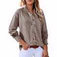 thumbnail image 3 of Mfakffe Long Sleeve Shirts for Women Gingham Plaid Ruffled V‑Neck Button Down Blouse Casual Loose Fit Spring Fall Tops, 3 of 4