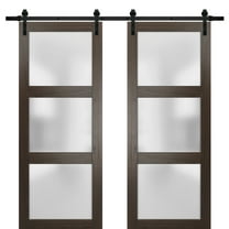 Sturdy Double Barn Door 72 x 96 inches with Frosted Glass | Lucia 2552 Chocolate Ash | Top Mount 13FT Rail Hangers Heavy Set | Solid Panel Interior Doors