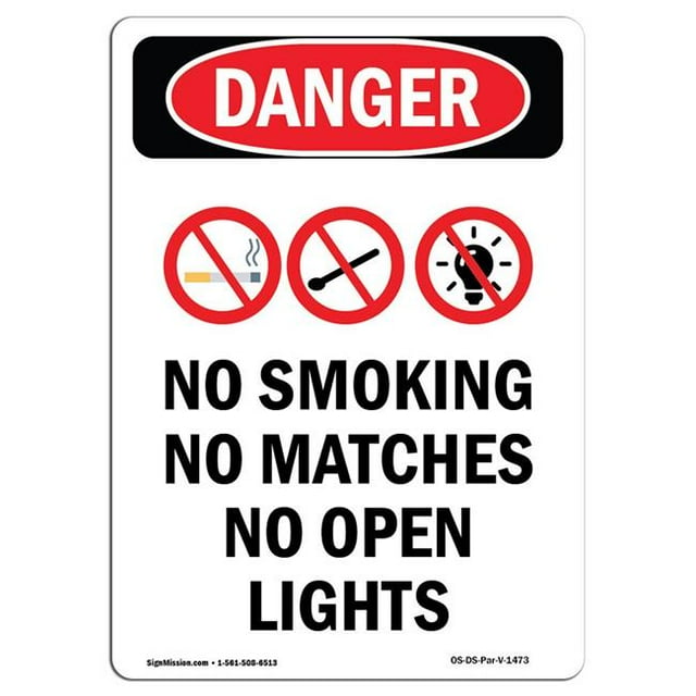 SignMission OS-DS-A-1824-V-1473 18 x 24 in. OSHA Danger Sign - No Smoking No Matches