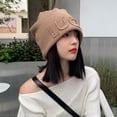 thumbnail image 3 of Yirtree Women Hat Super Soft Windproof Stretchy Solid Color with Letters Keep Warm Yarn Simple Thickened Winter Women Beanie Hat for Dating, 3 of 7