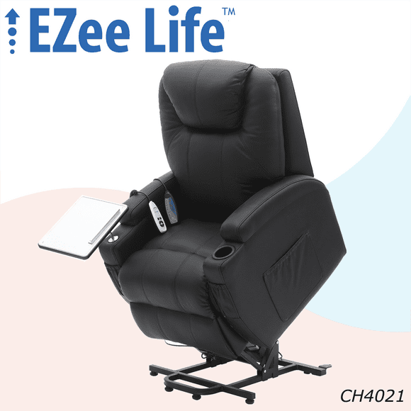 EZee Life Mercury Genuine Leather Lift Chair Recliner - Two Motor Infinite Position (Black)