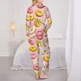 thumbnail image 3 of Pajama Sets for Women 2 Pcs, Yellow Pink White Donut Print Button Down Long Sleeve Sleepwear Lounge PJ Sets, 3 of 6