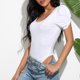 thumbnail image 5 of Top de Manga Corta de Verano para las Mujeres Cuello Redondo Manga Corta Plisado Cuerpo Sólido, Blusa Sexy de Poliéster, Lavado a Mano Casual, 5 of 7