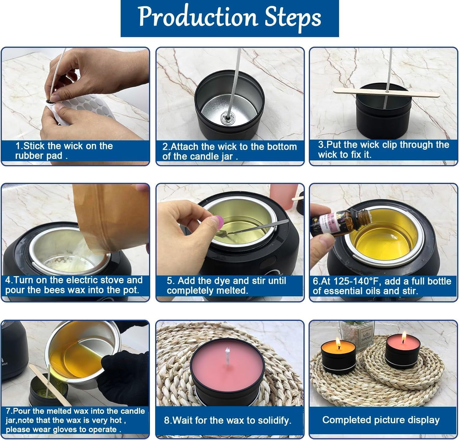 Complete Candle Making Kit With Wax Melter, Candle Making Supplies, Candle Making Kit For Adults,Beginners,Kids,Including Electric Stove,Wicks,Beeswax Wax,Rich Scents,Candle Tins,Dyes,Wick Clip