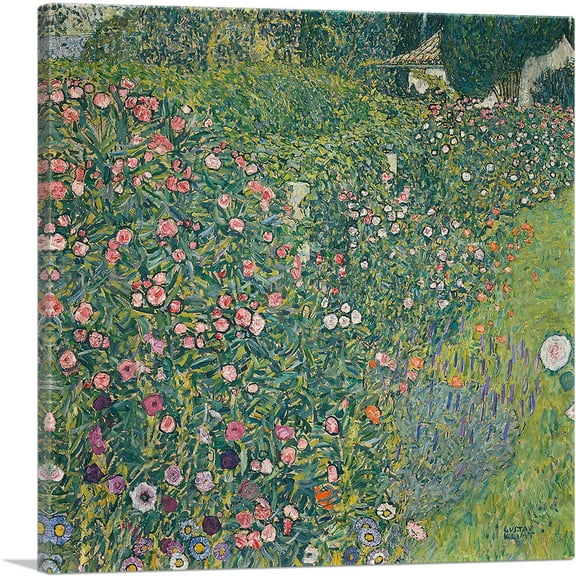 ARTCANVAS Garden of Flowers - Italian Horticultural Landscape 1917 Canvas Art Print by Gustav Klimt - Size: 18" x 18" (0.75" Deep)