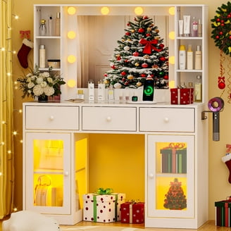 Dressing Table Set, Modern Makeup Vanity Table with Side Cabinet