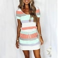 thumbnail image 3 of Bigersell Summer Sun Dresses for Women Casual Striped Dress Tie Waist Short Sleeve Scoop Neck Mini Dress with Pockets Evening Party Night Out Short Dresses Beach Sundresses, Mint Green XXL, 3 of 6