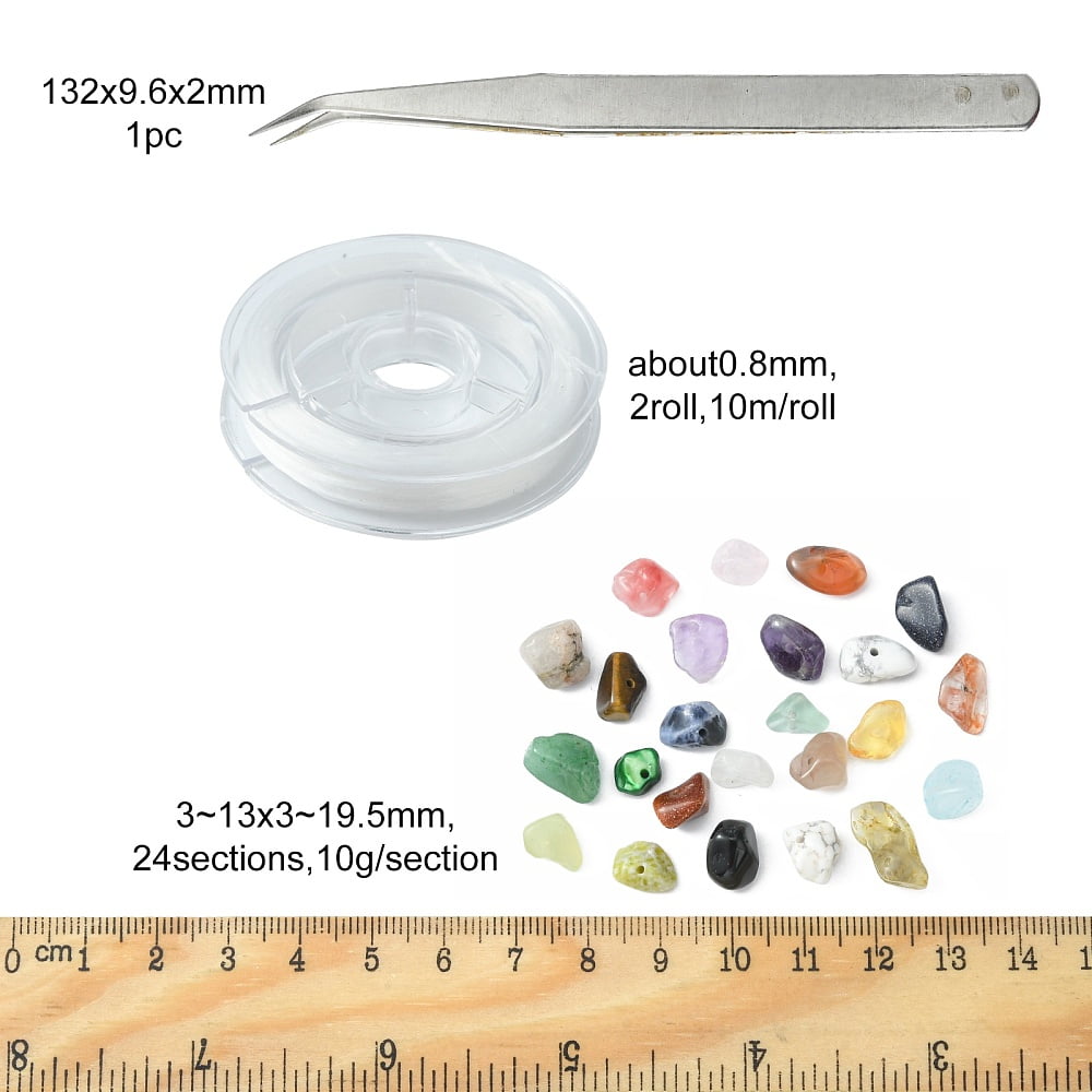 DIY Stretch Bracelet Making Kit Including Natural & Synthetic Mixed Gemstone & Natural Shell & Glass Chip Beads Elastic Thread Tweezers Beads: 3~5x7~13x2~4mm Hole: 0.4mm 240g/set
