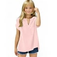 thumbnail image 2 of lcziwo Girls Cotton Linen Shirts 2025 Summer Short Sleeve V Neck Button Tops Dressy Casual Loose Tunic Blouses Pink, 2 of 6