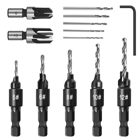 

Countersink Drill Bit Set Woodworking Chamfer Adjustable Countersink Tools on Counter Sink Holes with 1/4inch Hex