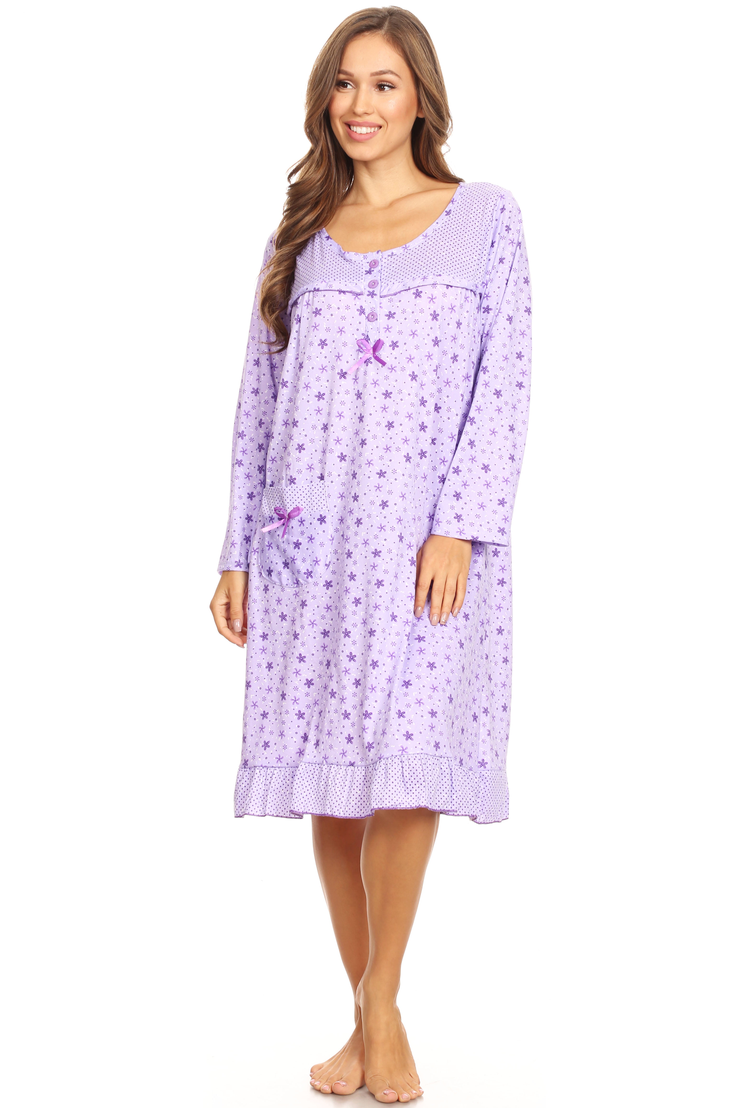6009 Womens Nightgown Sleepwear Pajamas Woman Long Sleeve Sleep Dress ...