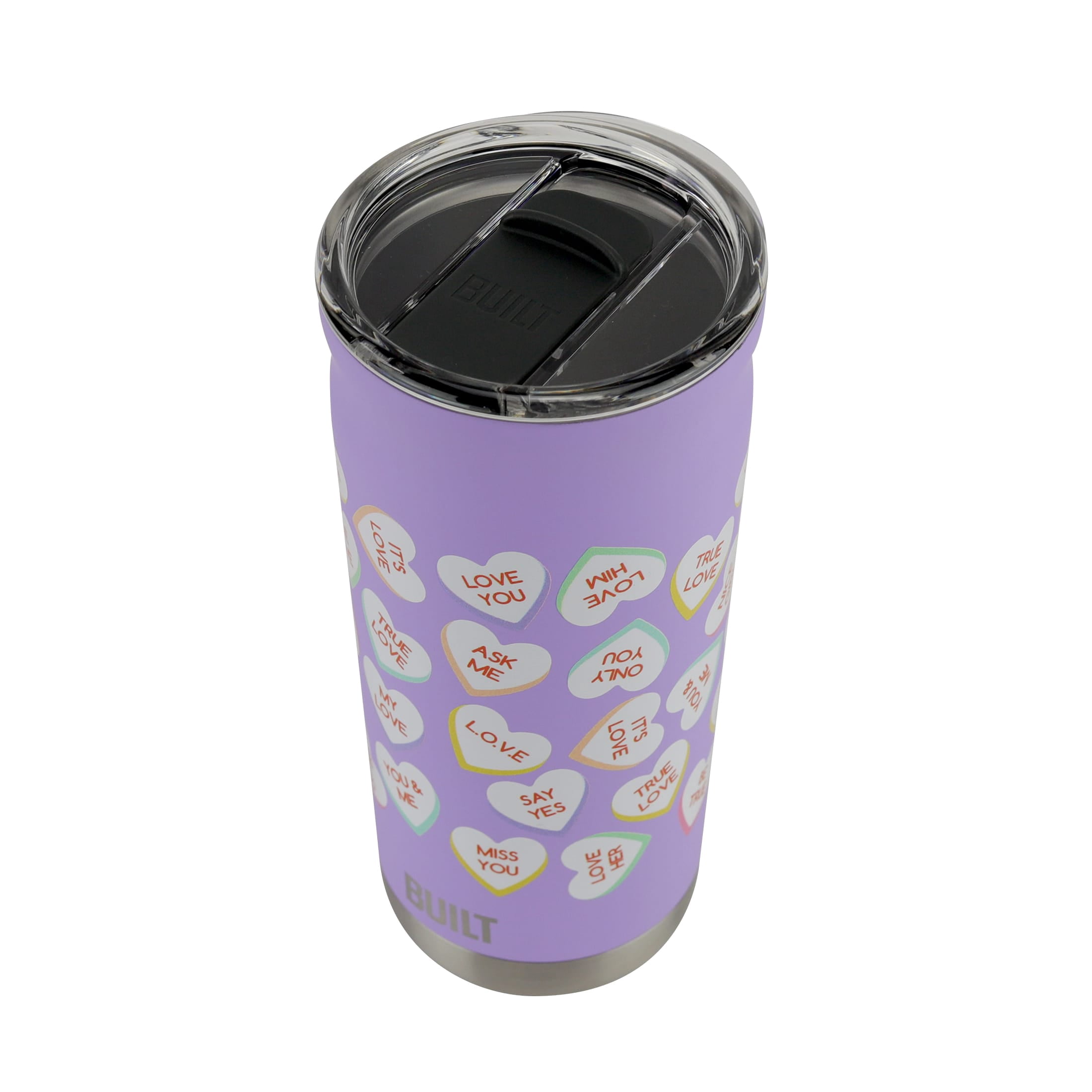 BUILT Torrent Valentine's Day 20 oz Insulated Stainless Steel Tumbler Lavender Conversation Hearts