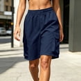 thumbnail image 5 of Cagogo Women Plus Size Cargo Bermuda Shorts Elastic Waist Pants with Pockets Casual Loose Fit Active Summer Workout Beach Lounge Travel Shorts, Navy M, 5 of 9