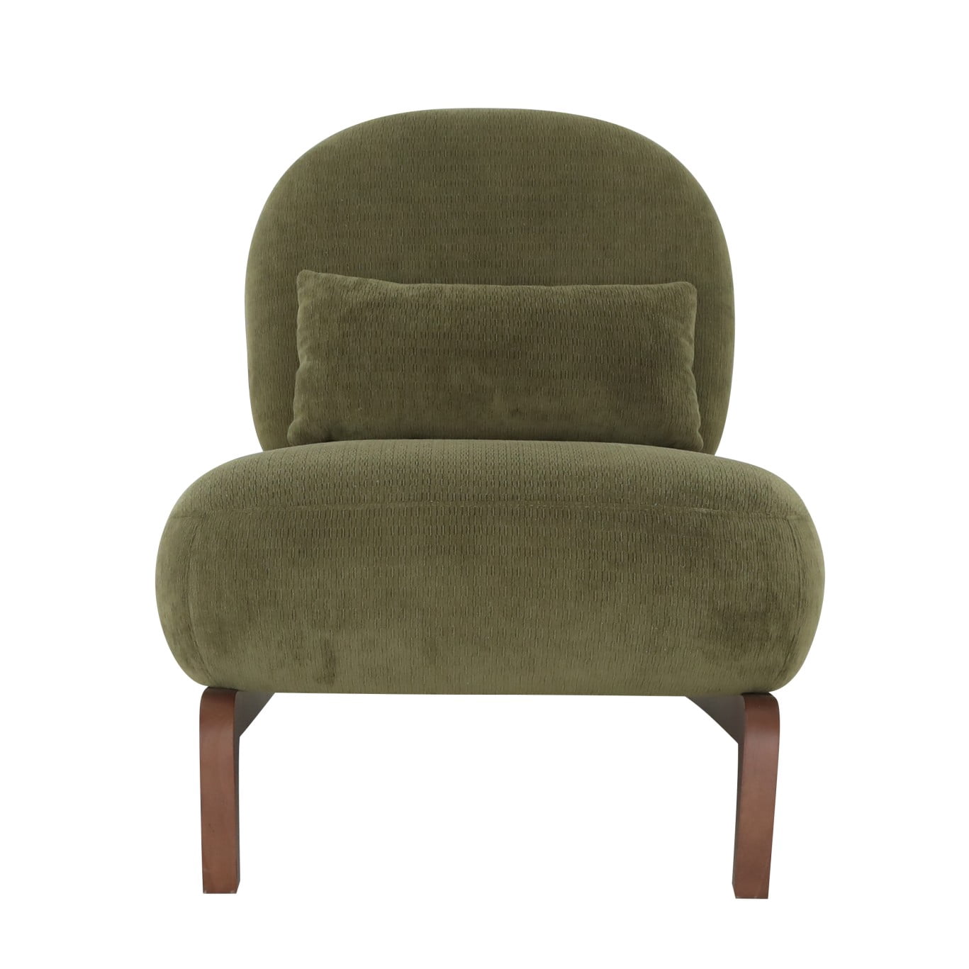 Cute Accent Chair with Solid Wood Legs, Upholstered Armless Reading Chair, Soft Velvet Lounge Chair for Living Room, Bedroom, Apartment, Balcony & Waiting Room, Green