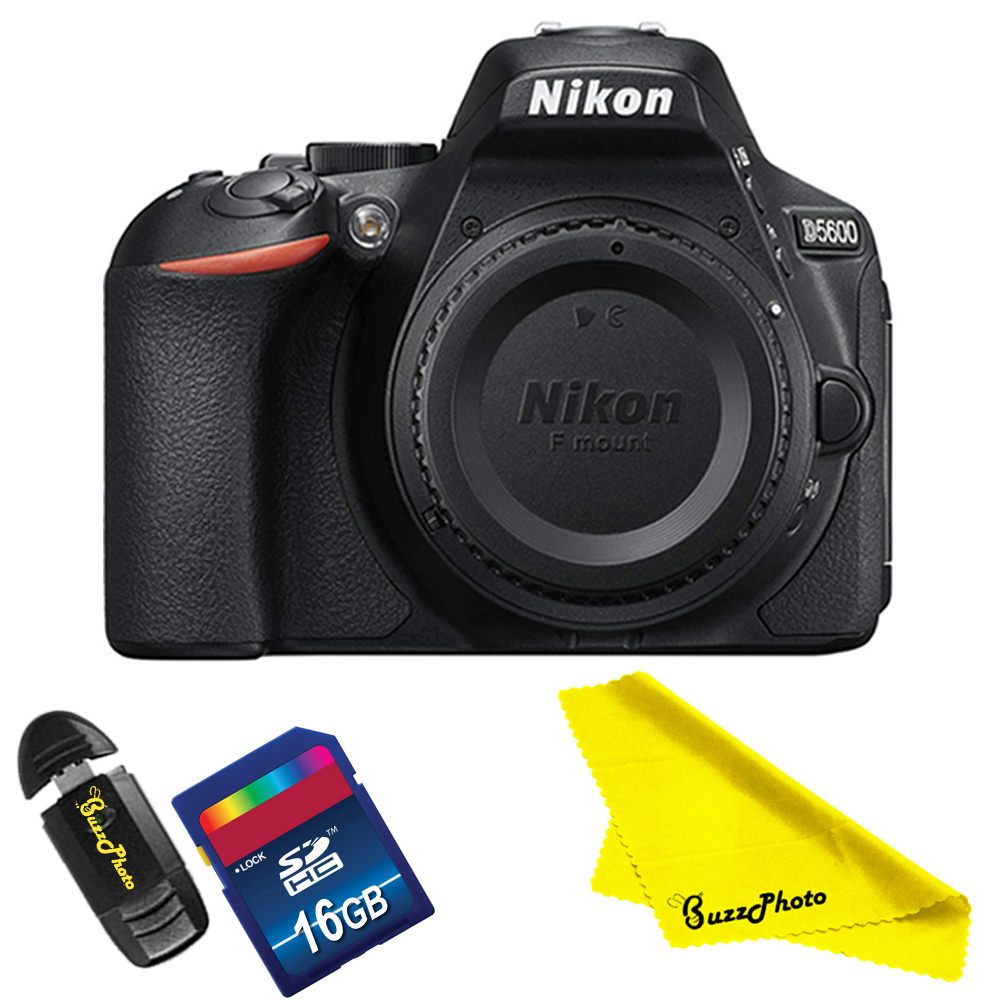 Nikon D5600 DSLR Camera (Body Only) with Cleaning Cloth + BuzzPhoto Accessories