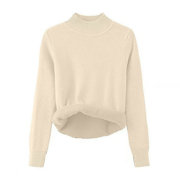 AGWOLF Mock neck Sweaters for Women Ribbed Knit Fleeced Lined Pullover Chunky Solid Basic Jumper Tops