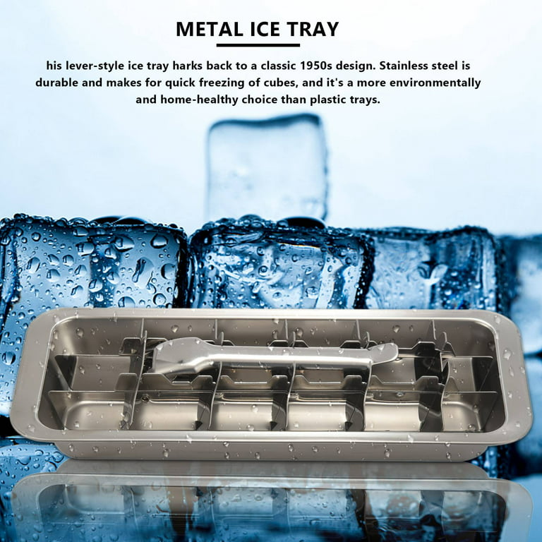 Gear Go Lever-Style Ice Tray, 2 in 1 Stainless Steel Ice Making Mold and Ice Cracker, Silver