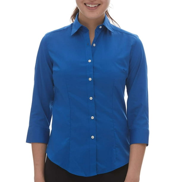 Van Heusen 18CV527 Women's Three-Quarter Sleeve Baby Twill Dress Shirt