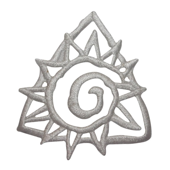 ID 8772 White Spiral Sun Patch Tribal Symbol Badge Embroidered Iron On Applique
