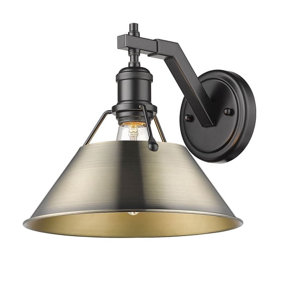 3306-1W BLK-AB Golden Lighting Orwell - 1 Light Wall Sconce-9.63 Inches Tall and 10 Inches Wide-Matte Black Finish-Aged Brass Shade Color