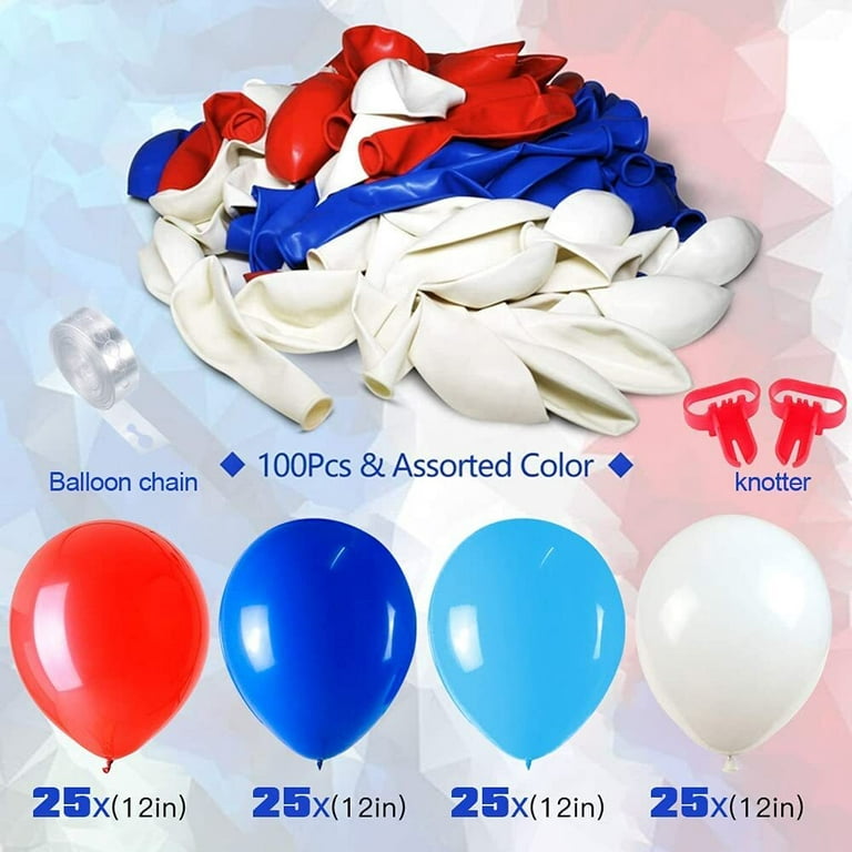 100pcs Red White Blue Balloon Garland Kit for Boys Men Royal Navy Blue Party Decorations Arch Balloons Set with 16ft Balloon Stripe Tape Chain for