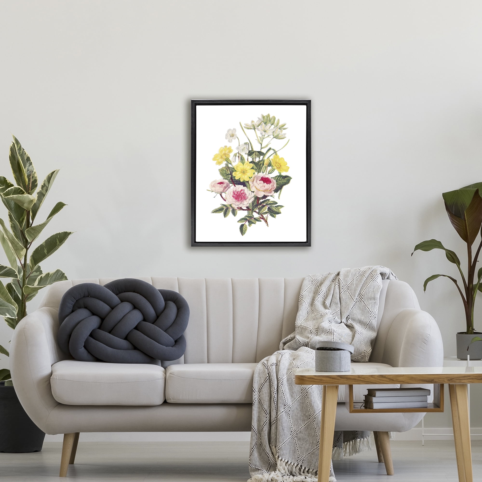 Bushel of Wild Florals Black Framed Floater Canvas Wall Art, design by Lettered and Lined