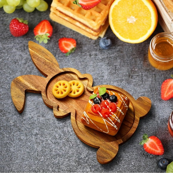 Bunny Tray Easter,Farmhouse Bunny Serving Wood Trays,Rabbit Wooden Charcuterie Serving Platters for Easter,Easter Bunny Treat Trays,Wooden Snack Platter,Cheese Delicatessen Board,Easter Table Decor