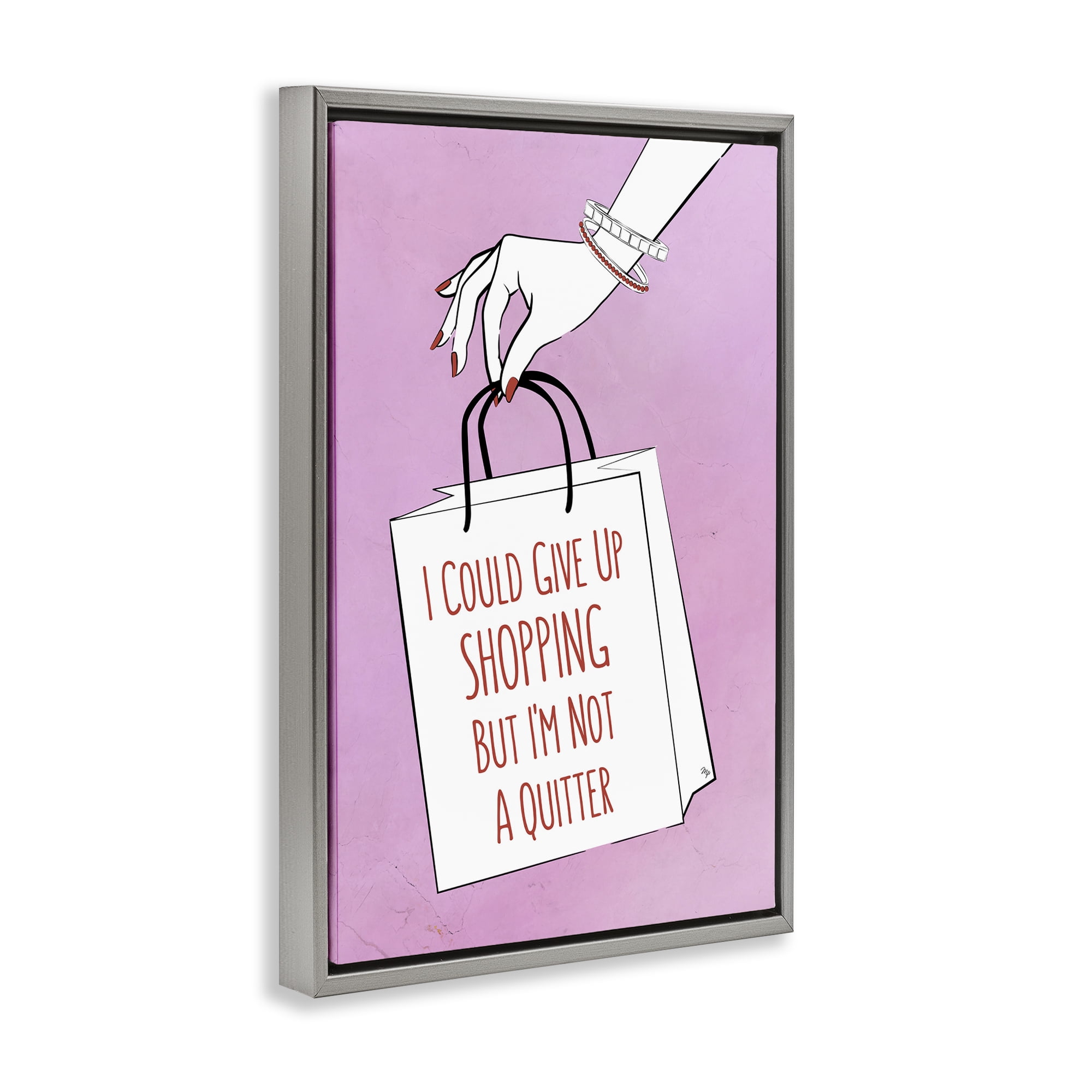Stupell Industries Not A Quitter Shopping Gray Framed Floater Canvas Wall Art, design by Martina Pavlova