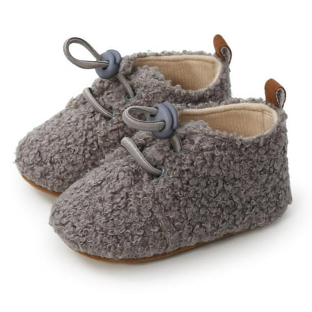 

SYNPOS 0-18M Keep Warm Infant Fluffy Sneaker Lace up Shoes Cute Cartoon Non-slip Lovely