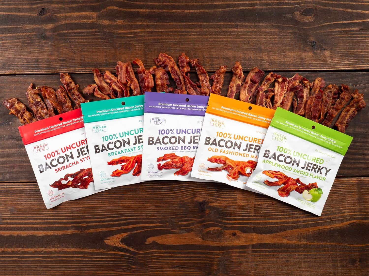 (2 pack) Wicked Cutz Premium Uncured Tender Bacon Jerky, Breakfast Style, 14g Protein, 2 oz Bag