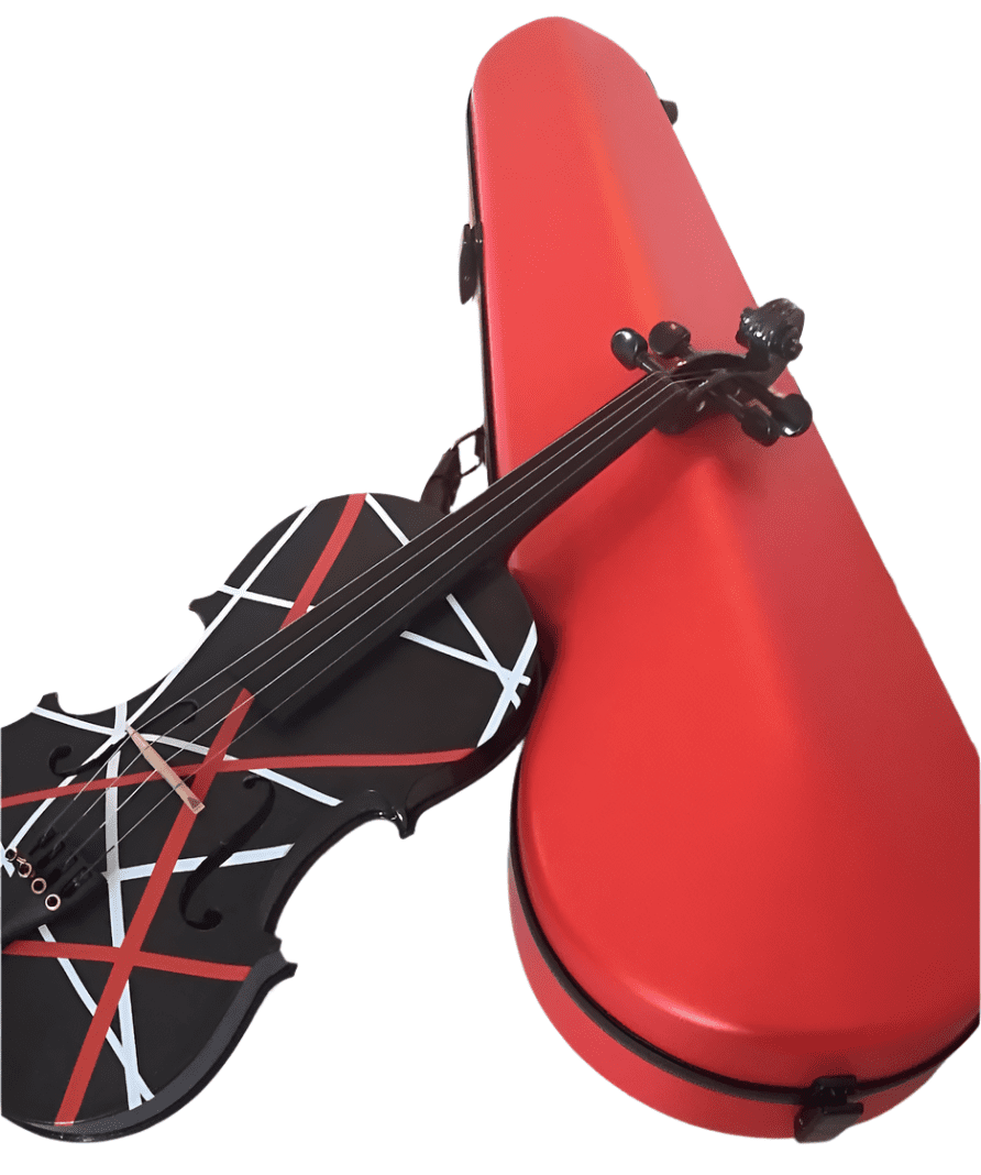 Wrap Electric Acoustic Violin w Matching Carbon Fiber Bow Mechanical Pegs Case Crystal Fine Tuners Rosin Strings Set Up