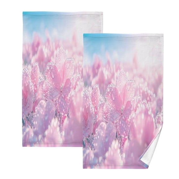 BZSMCE Face Towel Hand Towel Bath Towel Cotton Bath Towel Sets Hand Bath Towels Fashion Pink Flowers with Morning Dew Pattern