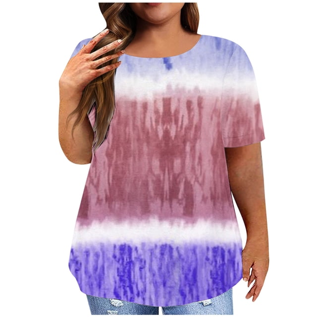 Hauts Grande Taille pour Femmes Imprimé Tendance Col Rond Manches Courtes Chemises Décontractées Amples Confortables Été Sorties Blouse Tees
