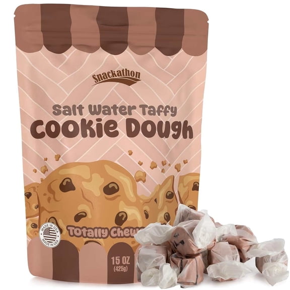 Snackathon Salt Water Taffy Single Flavor, Cookie Dough, Bulk Individually Wrapped Gourmet Candy, Soft & Chewy Sweet Treats, 15 oz Resealable Bag
