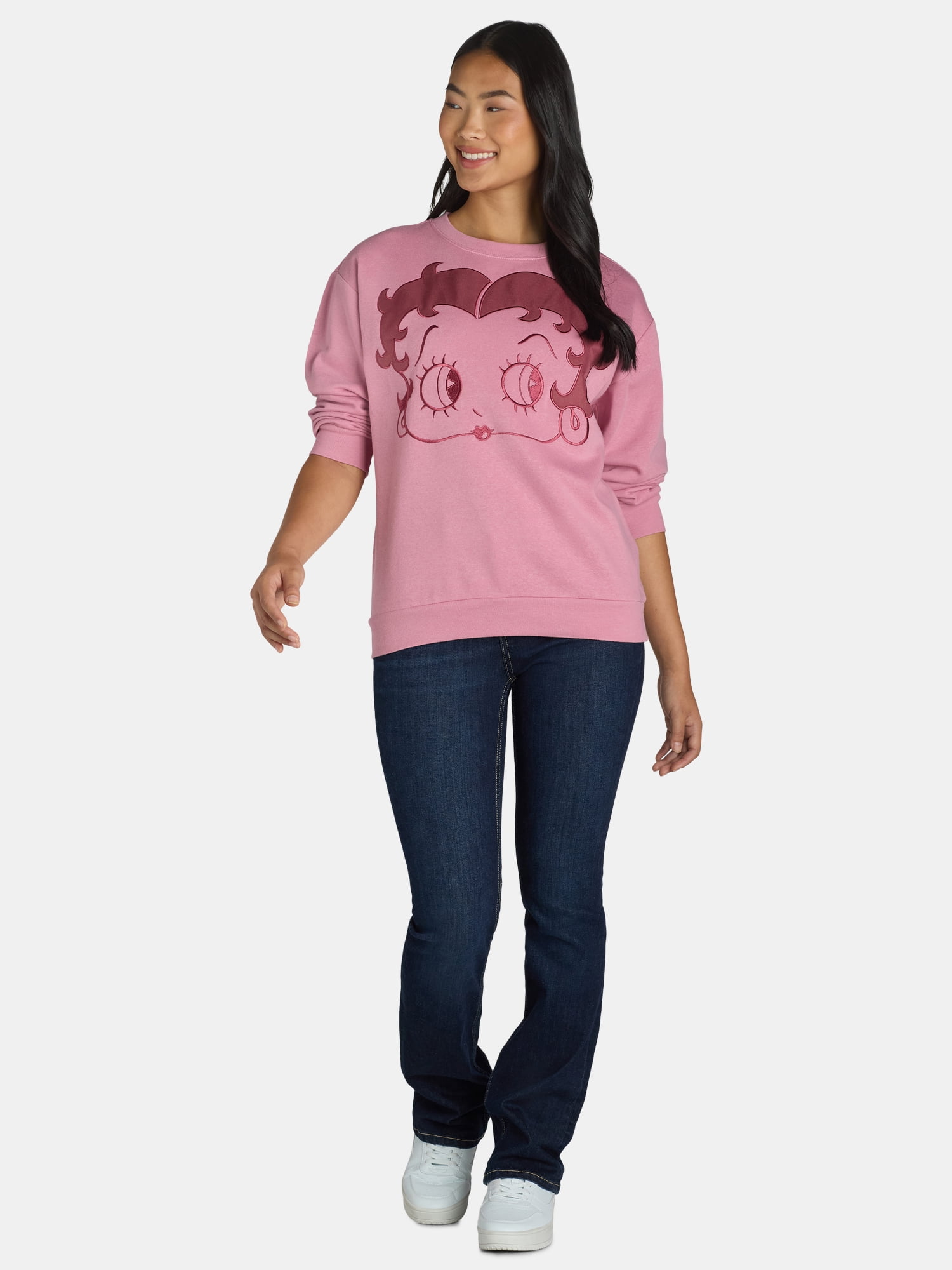 Betty Boop Women’s Embroidered Graphic Sweatshirt, Sizes XXS-XXL