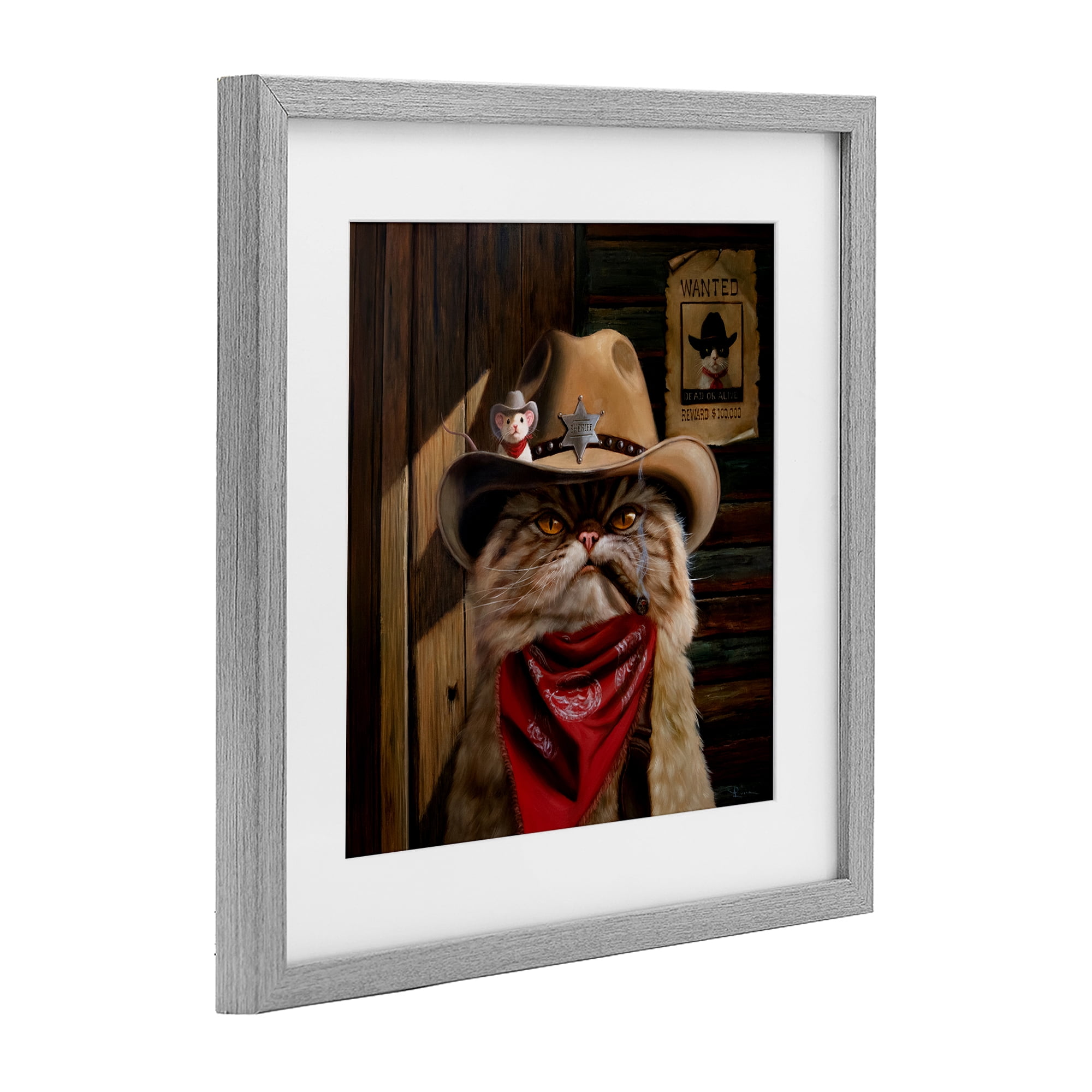 Deputy Purrkins Cat Sheriff Gray Framed Print Under Glass, design by Lucia Heffernan