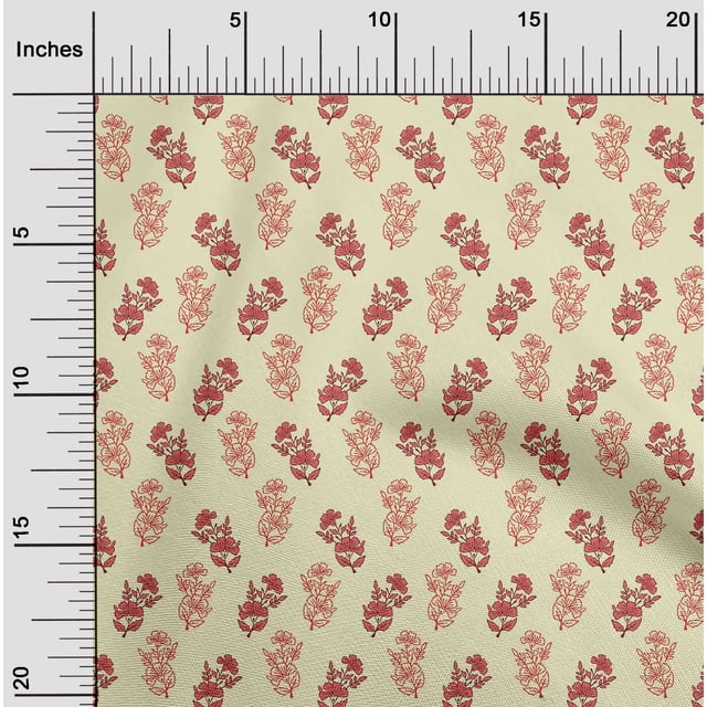oneOone Cotton Poplin Light Yellow Fabric Floral Block Craft Project Decor Fabric Printed By The Yard 42 Inches Wide