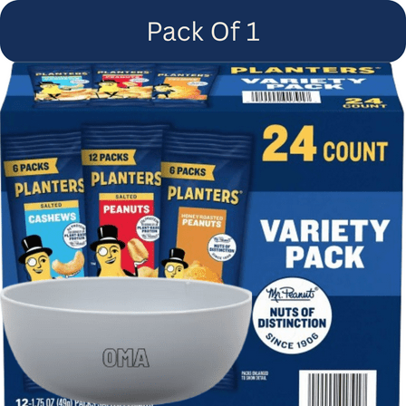 Planters Variety Pack Cashews & Peanuts, Roasted & Salted Nut Mix, 24 pk. With White Bowl By OMA