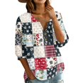 thumbnail image 3 of Women's Patchwork Floral Print 3/4 Sleeve Henley Top - V-Neck Button Tunic Blouse, Loose Fit Boho Casual Summer Shirt for Vacation, Beach, Daily Wear Dark Purple XXXL, 3 of 6