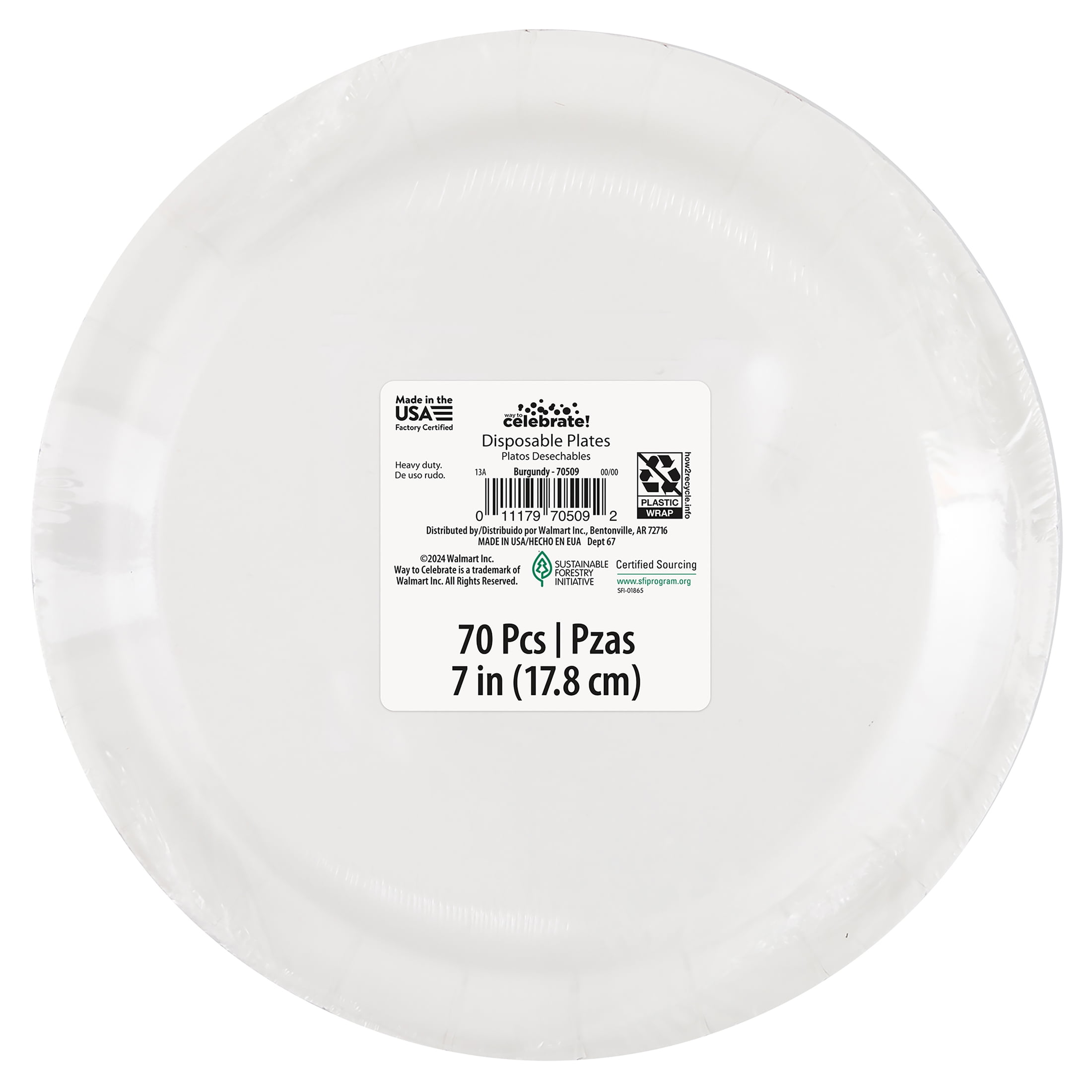 70CT 7IN Burgundy Dessert Paper Plates by Way To Celebrate